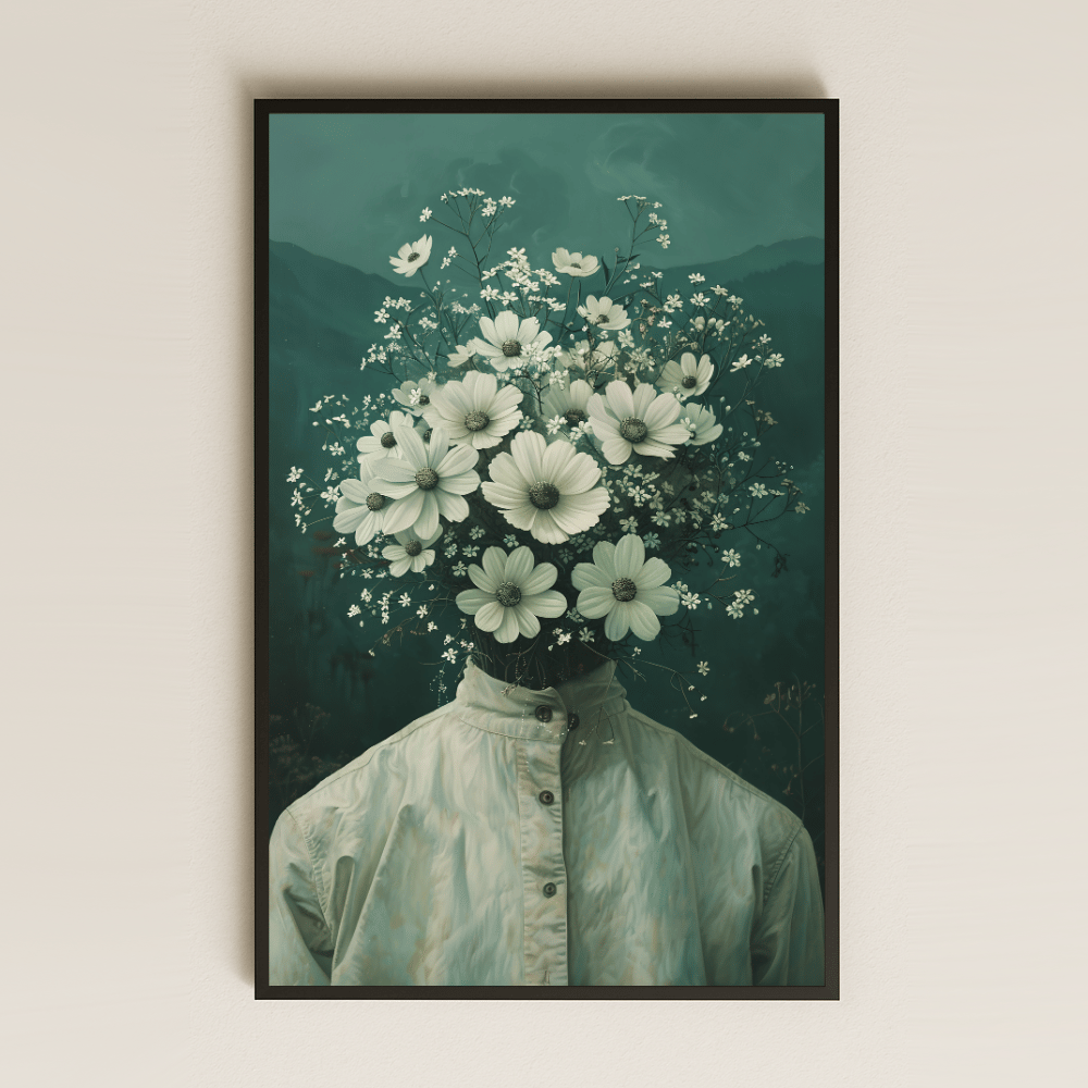 Çiçek Başlı Figür Tasarımlı Sürreal Şeffaf Pleksi Tablo