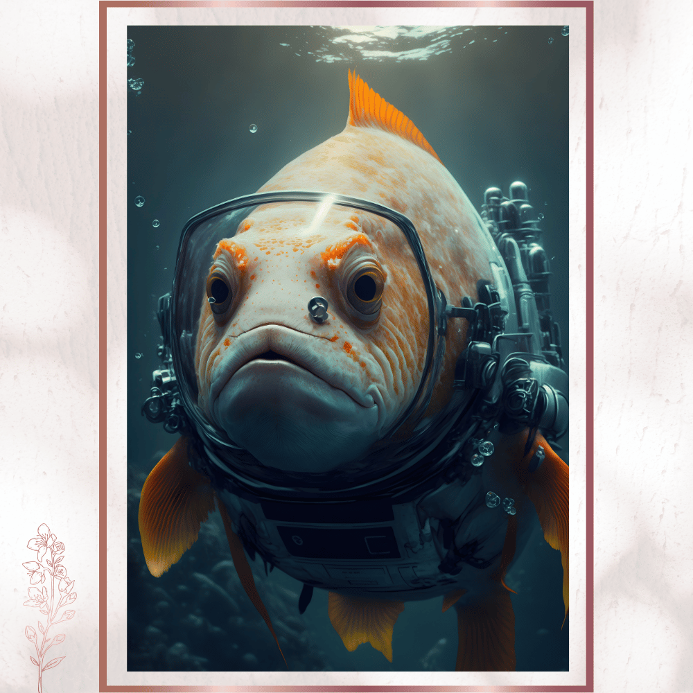 Dalgıç Astronot Balık - Fantastik Mizahi Sanat Posteri