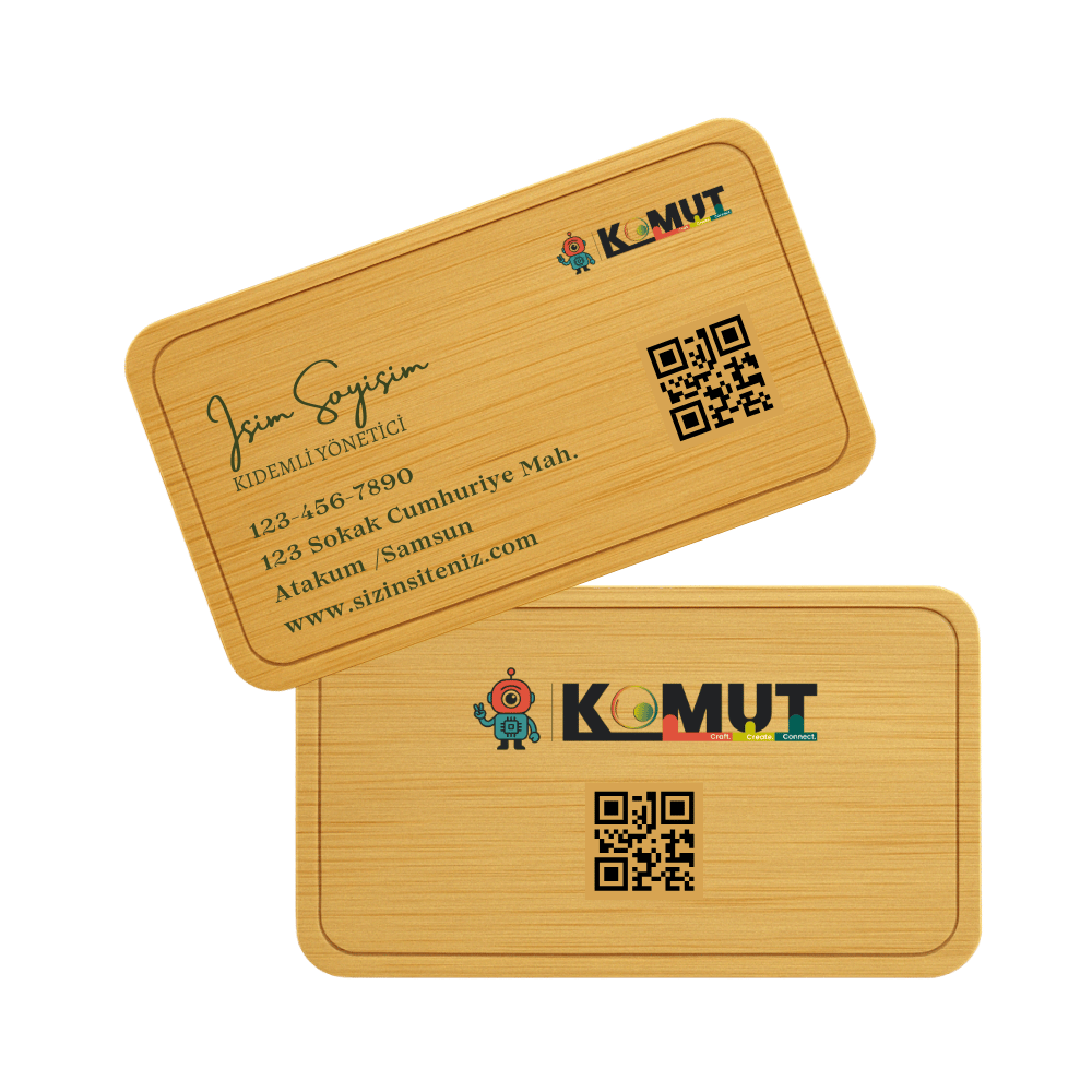 Doğal Bambu Kartvizit - UV Baskılı, Çift Taraflı