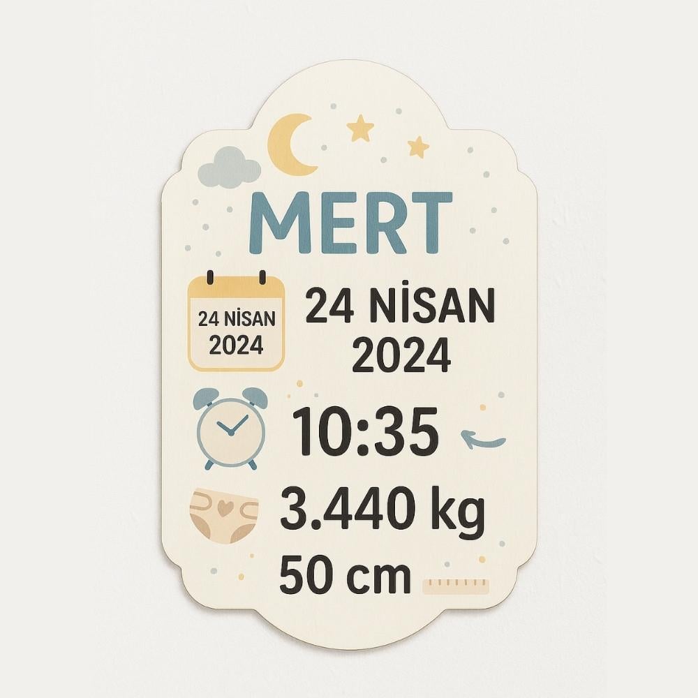 Doğum Panosu - Kişiye Özel UV Baskılı Ahşap