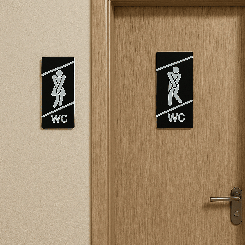 Eğlenceli Siyah-Beyaz WC Kapı Panosu – 10x20 cm Erkek & Kadın Seti