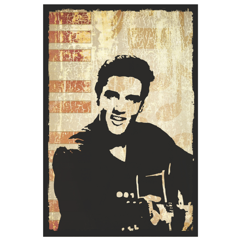 Elvis Presley Gitar Çatlak Doku Amerikan Temalı Retro Ahşap Tablo