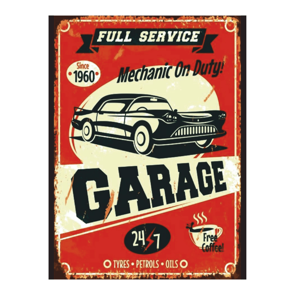 Garage Full Service Retro Ahşap Tablo
