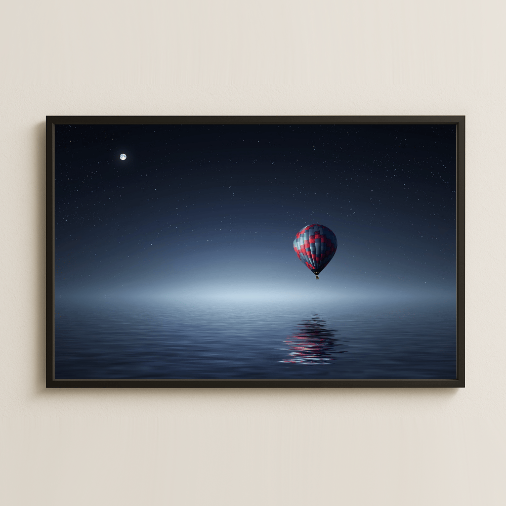 Gece Denizi ve Balon UV Baskılı Yalın Manzara Tablosu