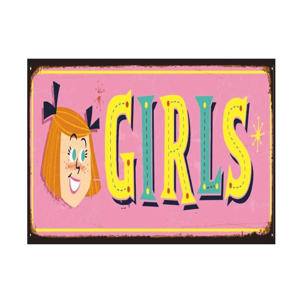 Girls Yazılı Pembe Retro Kız Temalı Ahşap Poster