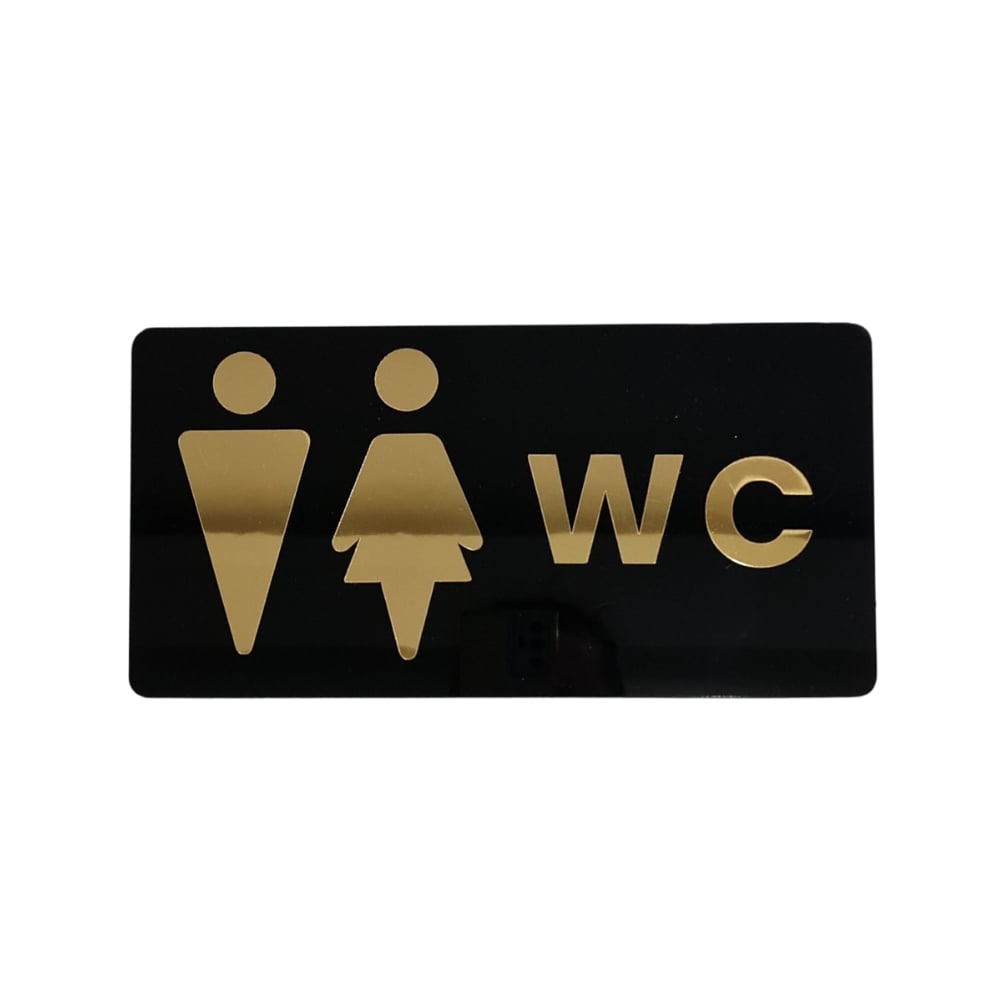 Gold Siyah Pleksi WC Kapı Panosu – Unisex Tuvalet Tabelası