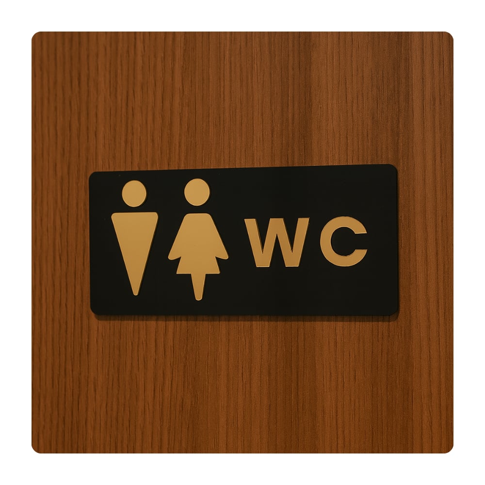 Gold Siyah Pleksi WC Kapı Panosu – Unisex Tuvalet Tabelası