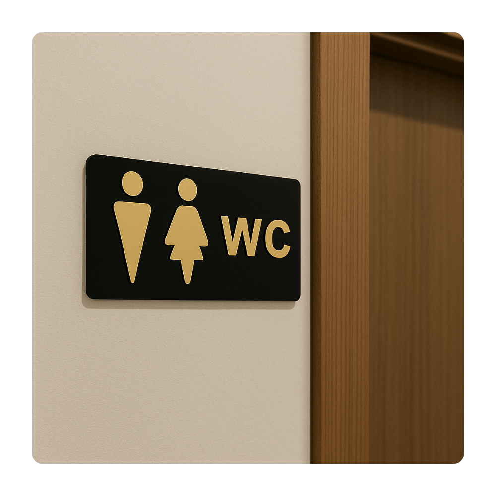 Gold Siyah Pleksi WC Kapı Panosu – Unisex Tuvalet Tabelası