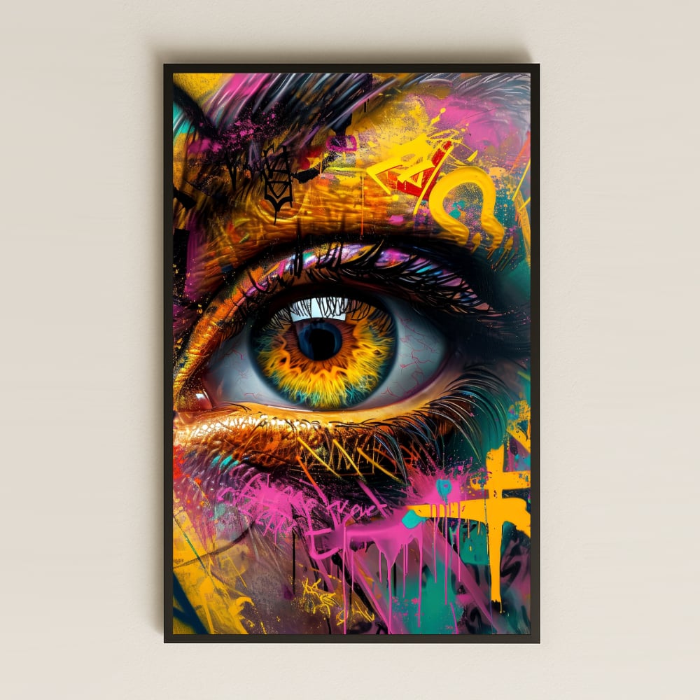 Graffiti Temalı Renkli Göz Tasarımlı Şeffaf Pleksi Tablo