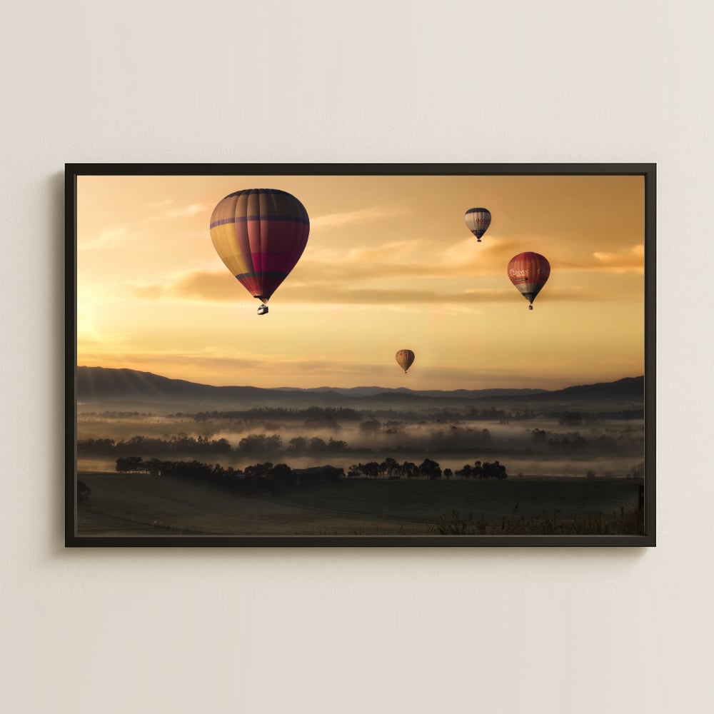 Gün Doğumu ve Balonlar UV Baskılı Huzurlu Manzara Tablosu