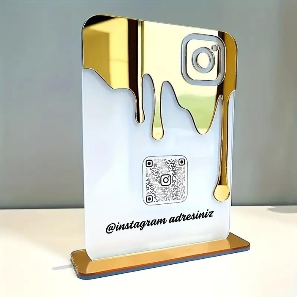 Instagram QR Stand - Beyaz Altın Damla PVC A5 Panel
