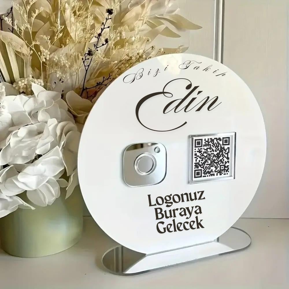 Instagram QR Standı - Beyaz PVC A5 Masaüstü Panel