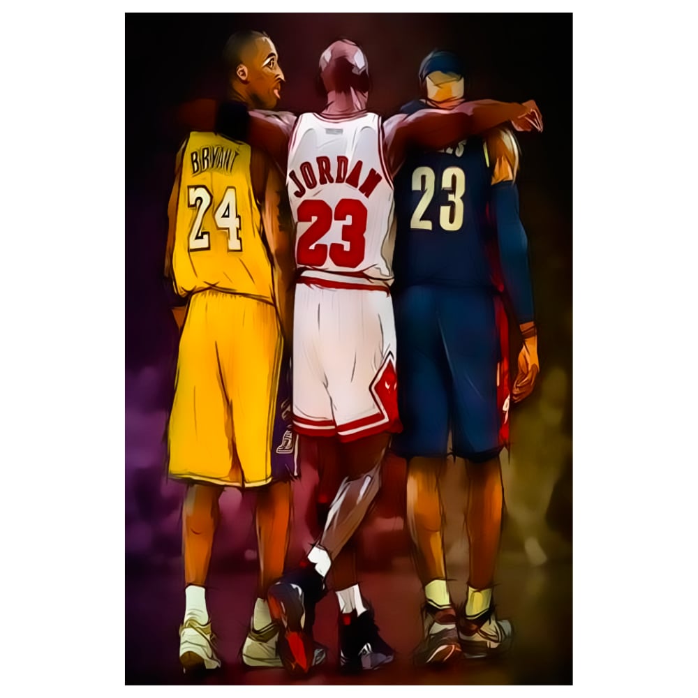 Jordan, Kobe ve LeBron Omuz Omuza Retro Ahşap Tablo
