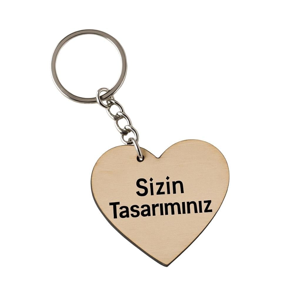 Kişiye Özel UV Baskılı Kalp Ahşap Anahtarlık - 45mm