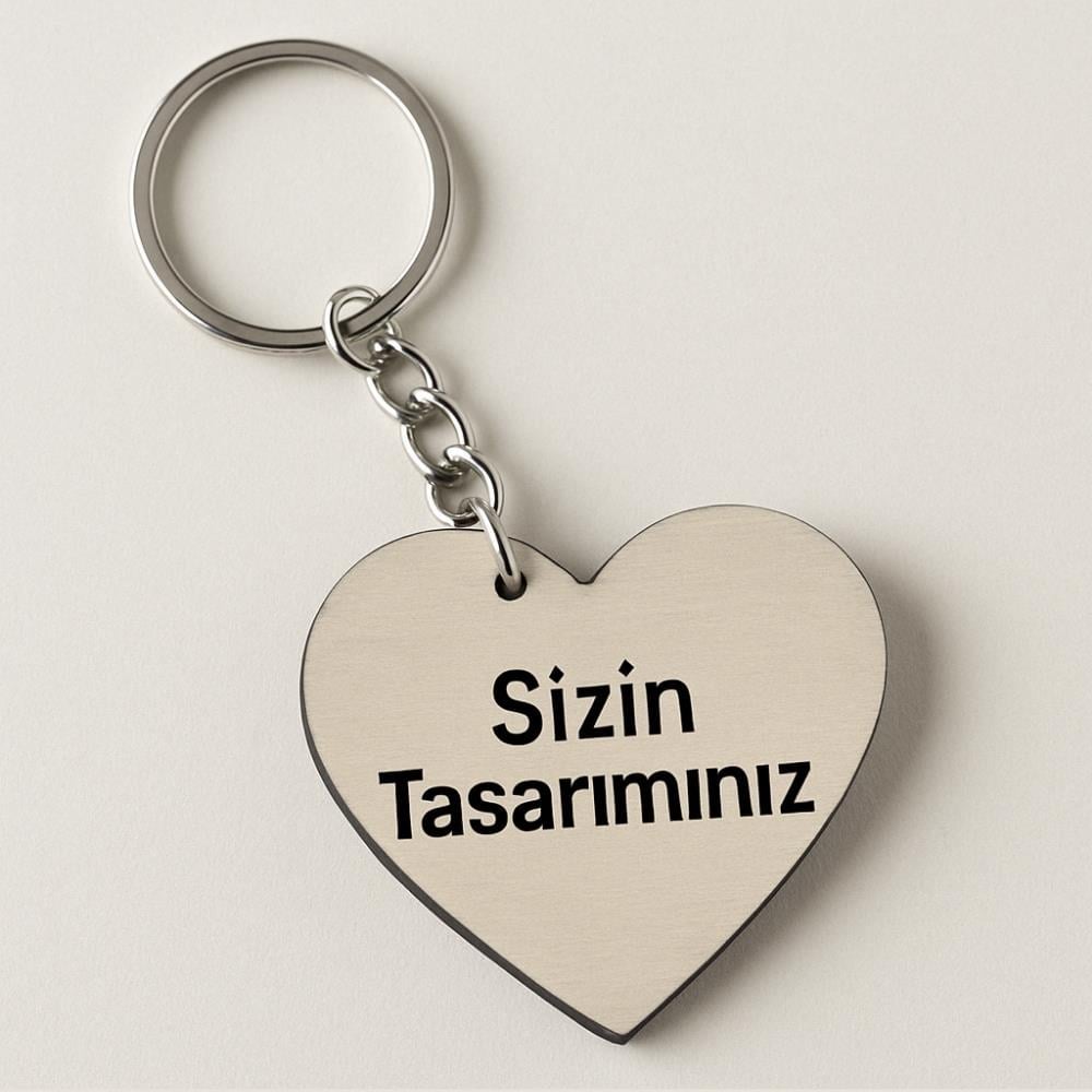 Kişiye Özel UV Baskılı Kalp Ahşap Anahtarlık - 45mm