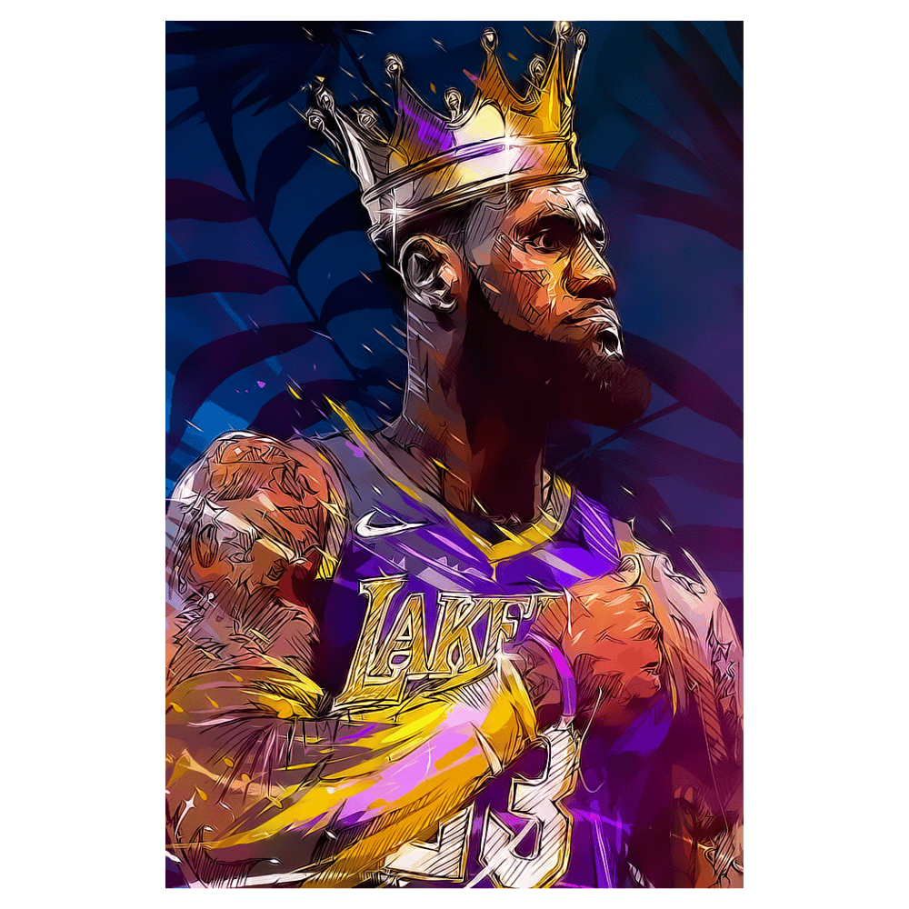 LeBron James Taçlı Portre Çizim Stil Retro Ahşap Tablo