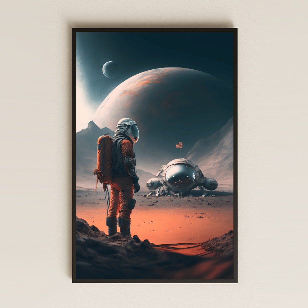Mars Yüzeyi ve Astronot Temalı Pleksi Tablo – Kızıl Gezegenin Sessizliği