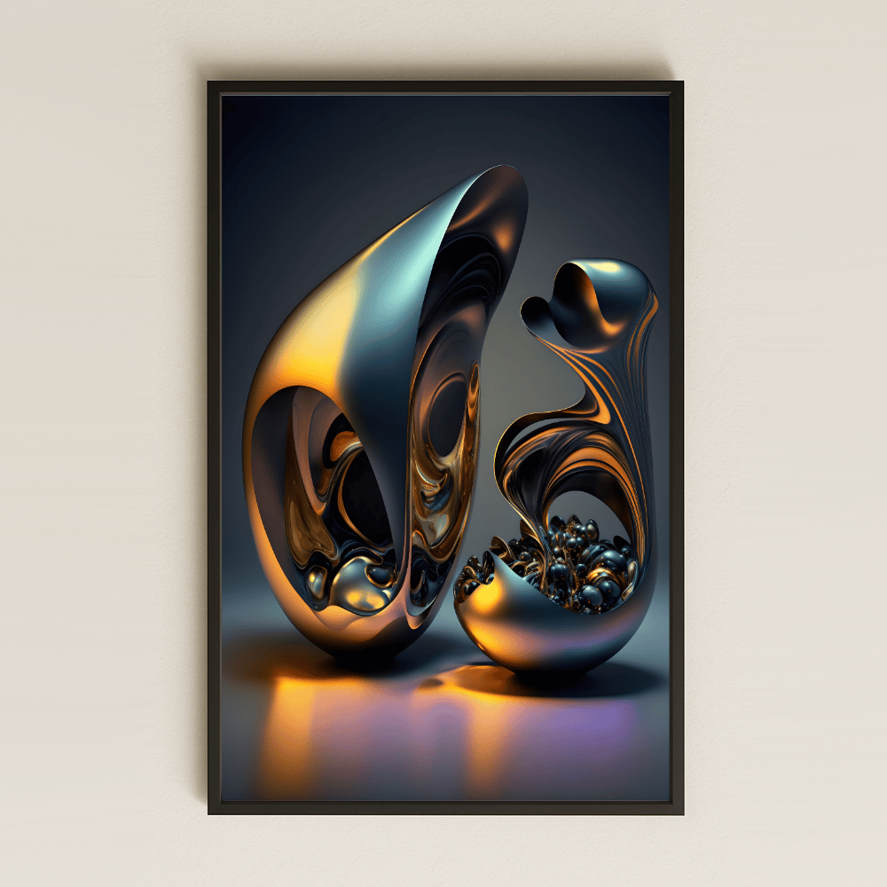 Metalik Soyut Heykel Formlu Şeffaf Pleksi Tablo