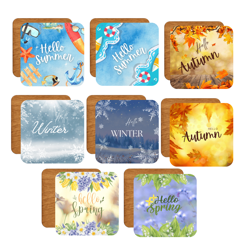 Mevsim Temalı 8'li Ahşap Bardak Altlığı