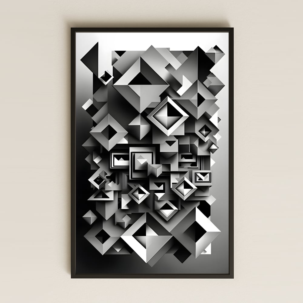 Monokrom Geometrik Derinlik Şeffaf Pleksi Tablo