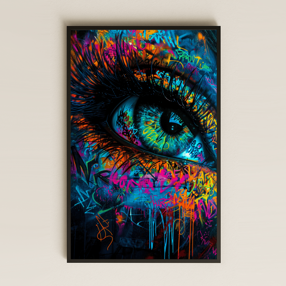 Neon Graffiti Gece Göz Tasarımlı Şeffaf Pleksi Tablo