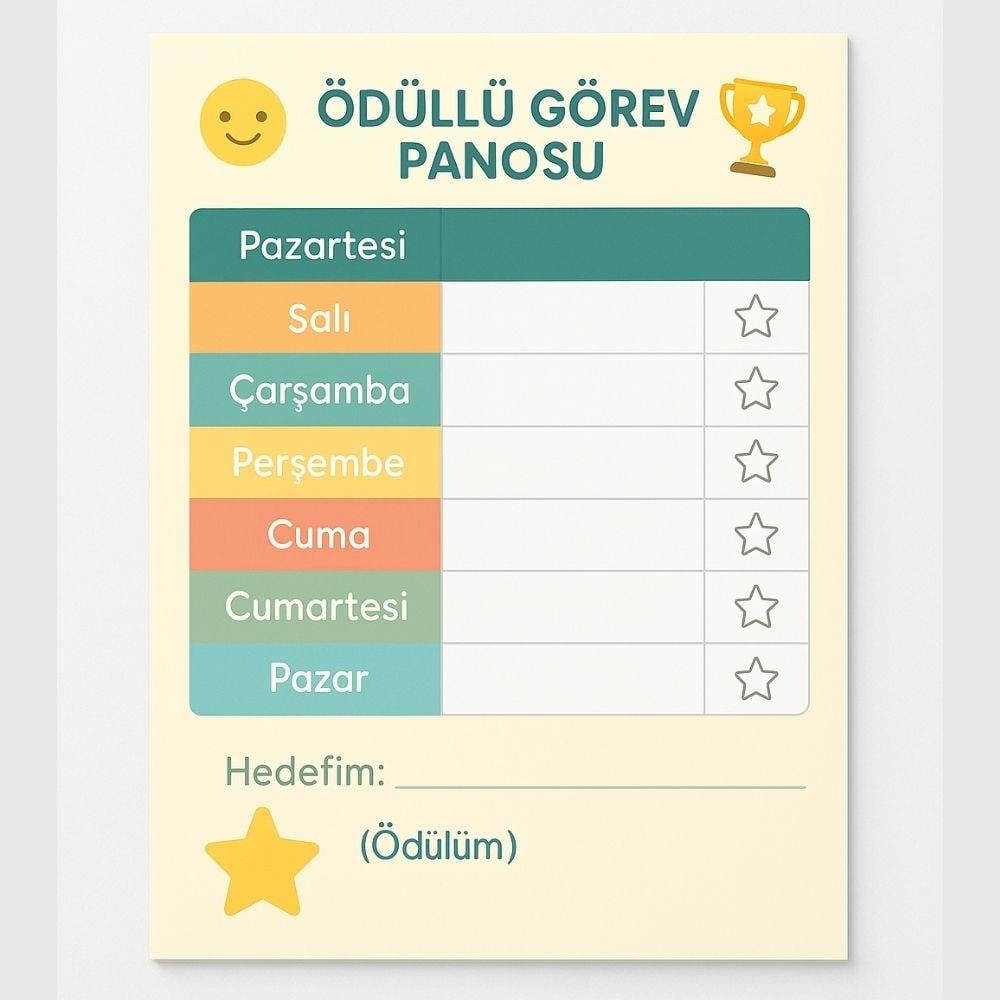 Ödüllü Görev Panosu 60x90 cm - Çocuklar İçin Haftalık Takip