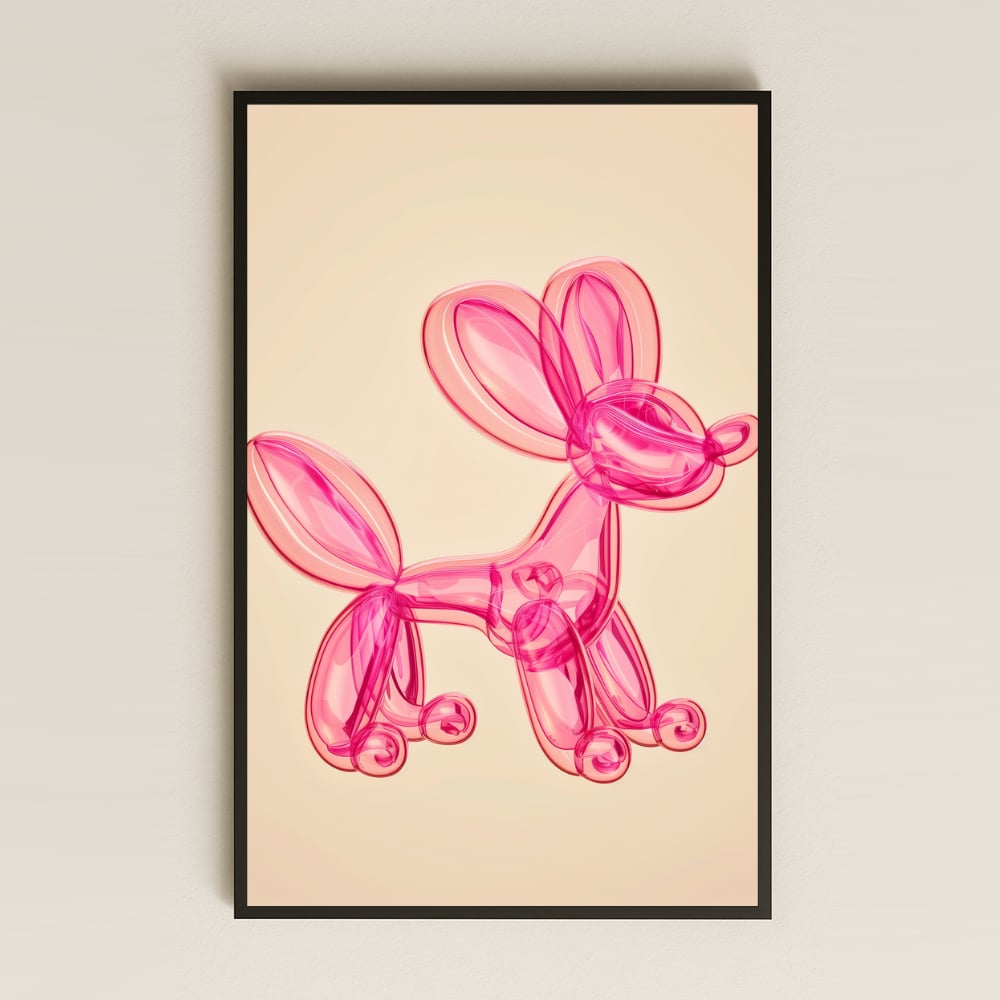 Pembe Balon Köpek Tasarımlı Pop-Art Şeffaf Pleksi Tablo