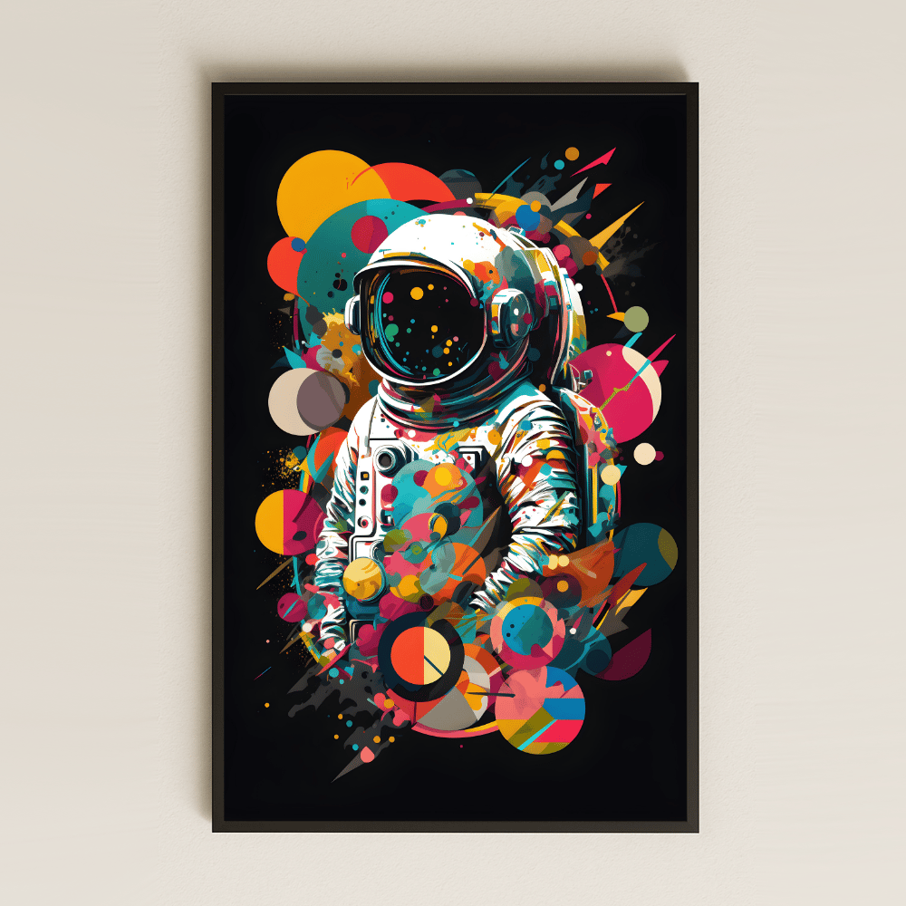 Pop Art Astronot Temalı Pleksi Tablo - Renkli Kozmik Geometri