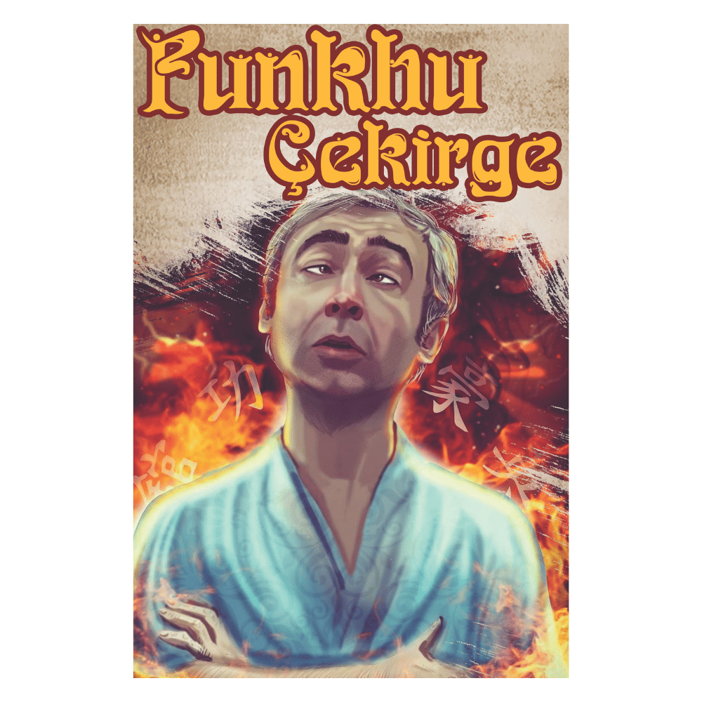 Punkhu Çekirge Temalı Komik Retro Ahşap Tablo – Uzakdoğu Mizahı Karikatür Tasarım