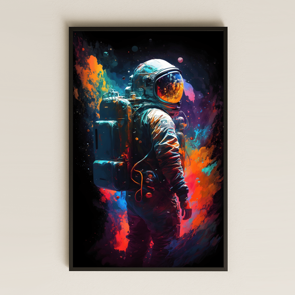 Renk Patlamaları İçinde Astronot Temalı Pleksi Tablo - Kozmik Sanat Dekoru