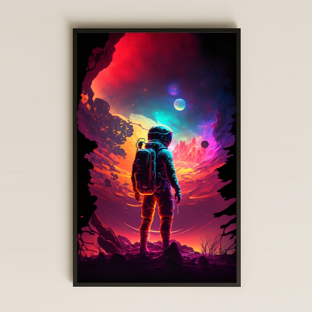 Renkli Gezegene Bakan Astronot Temalı Pleksi Tablo - Kozmik Keşif Dekoru