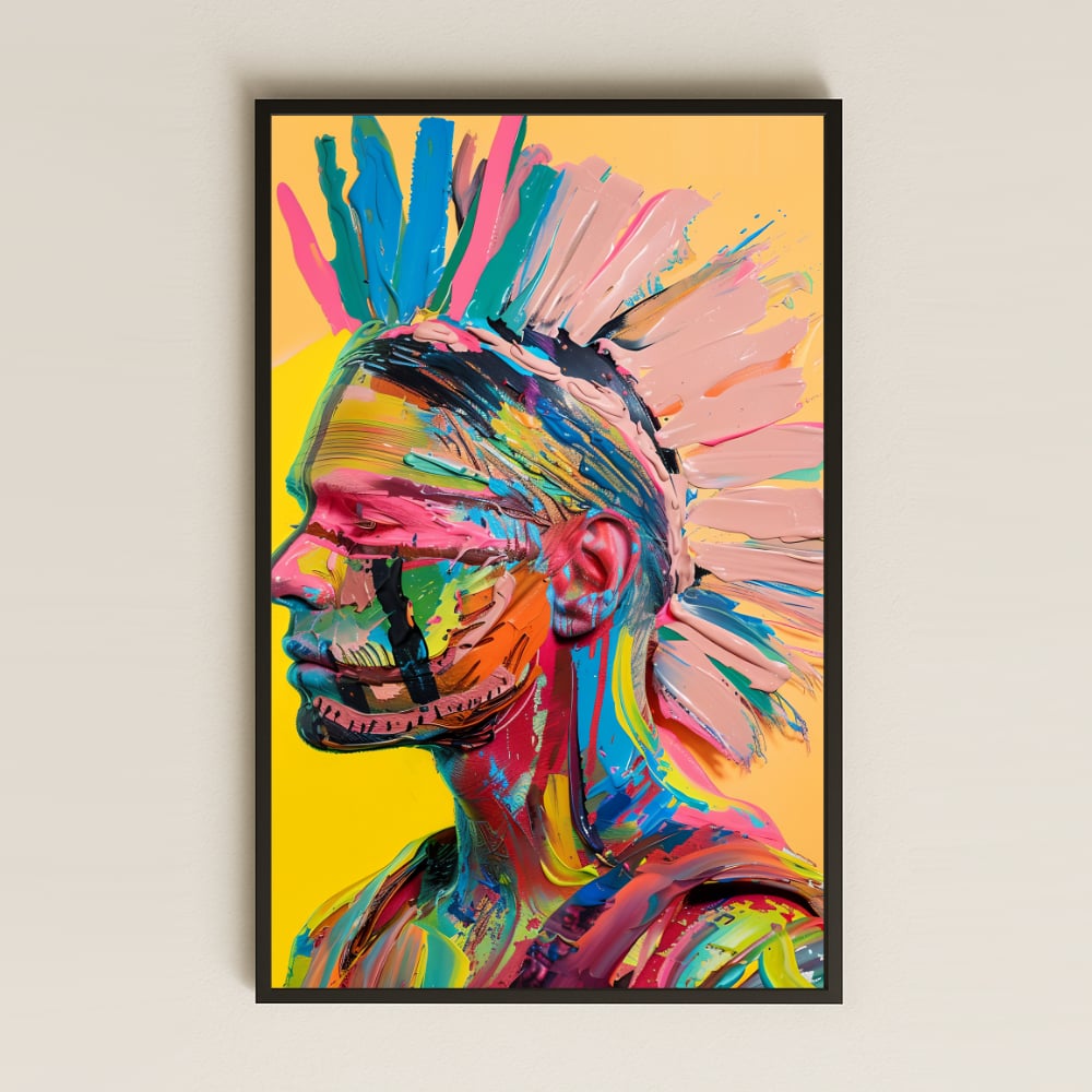 Renkli Kızılderili Savaşçı Tasarımlı Şeffaf Pleksi Tablo