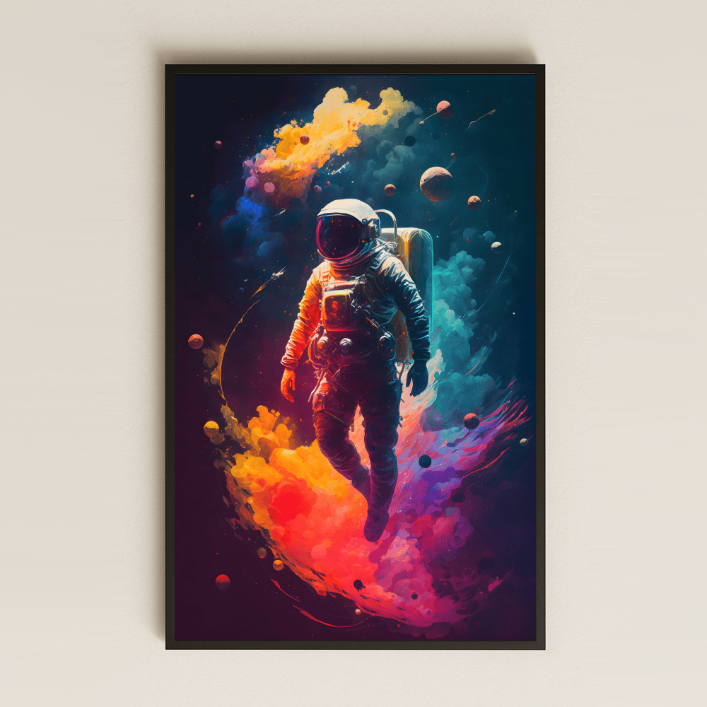 Renkli Nebula İçinde Süzülen Astronot Pleksi Tablo - Kozmik Sanat Dekoru