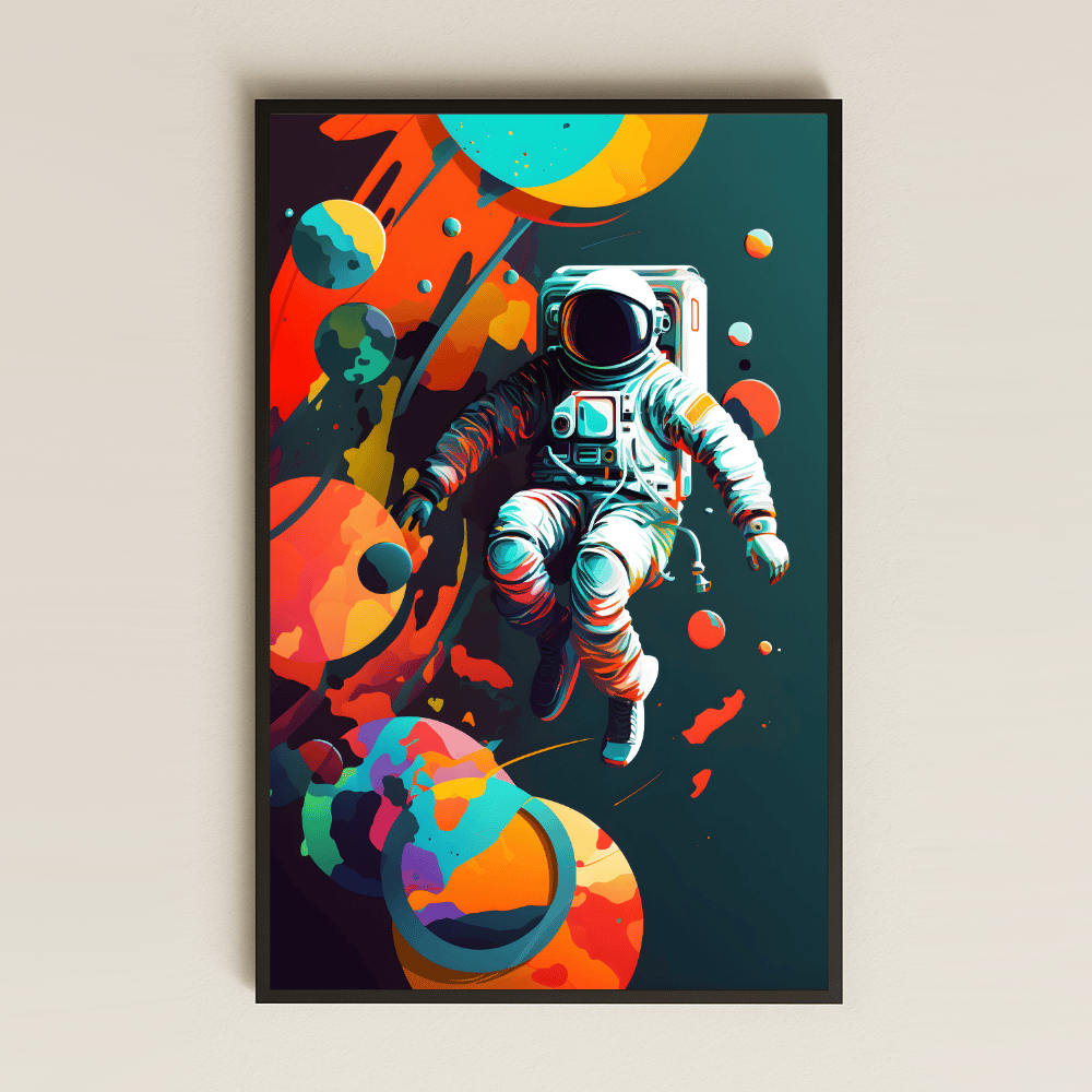 Renkli Soyut Gezegenler ve Astronot Temalı Pleksi Tablo