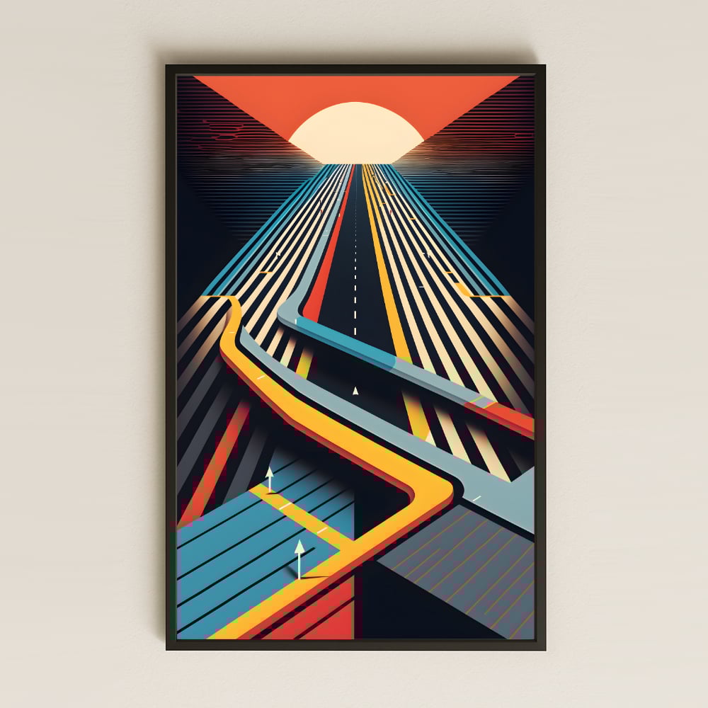 Retro Geometrik Yol Temalı Şeffaf Pleksi Tablo