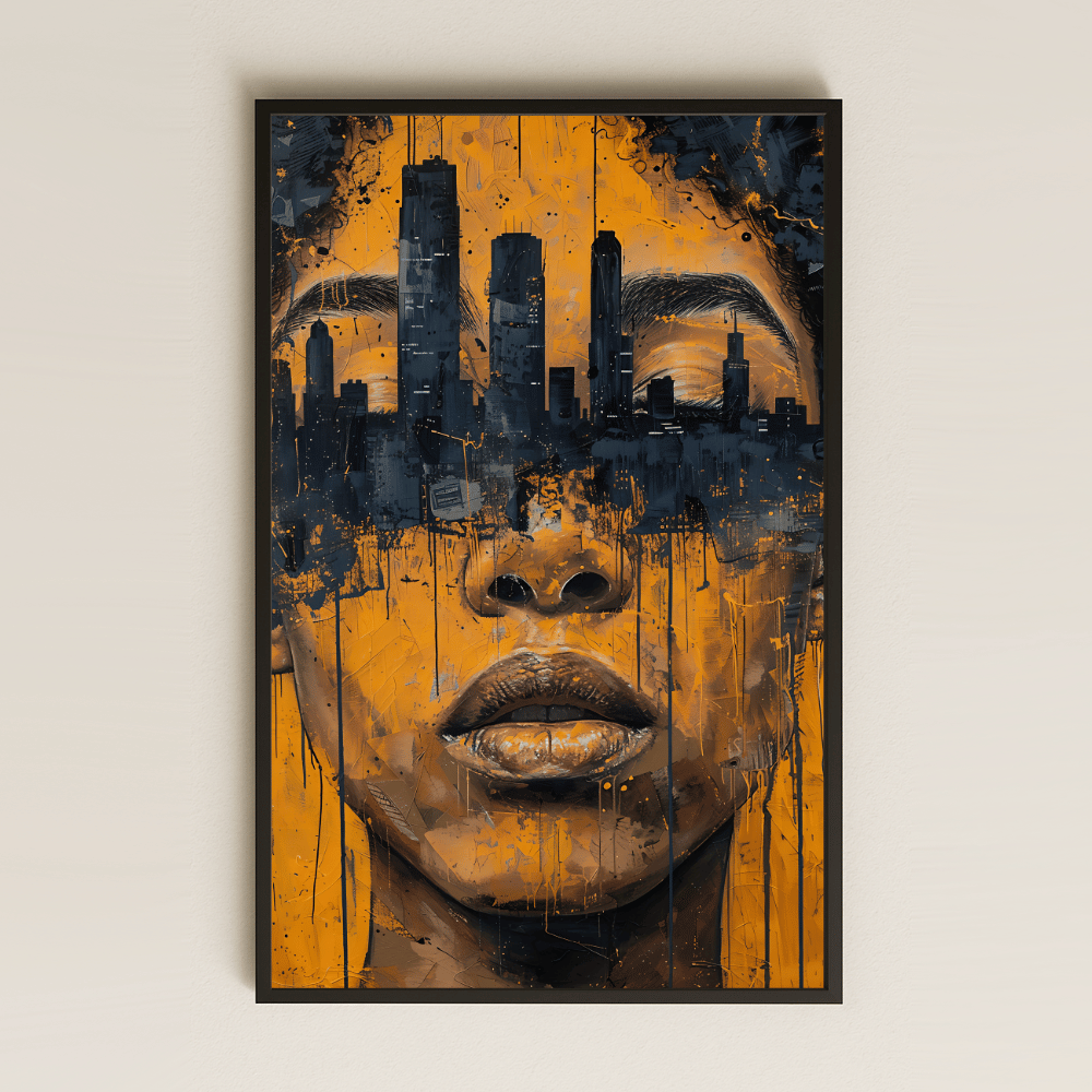 Şehir Silüetli Portre Tasarımlı Şeffaf Pleksi Tablo