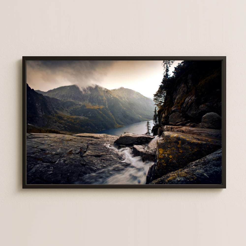 Sisli Dağ ve Su Yolu UV Baskılı Doğa Manzara Tablosu