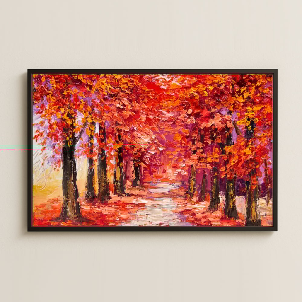 Sonbahar Yolu Kırmızı Ağaçlar UV Baskılı Tablo