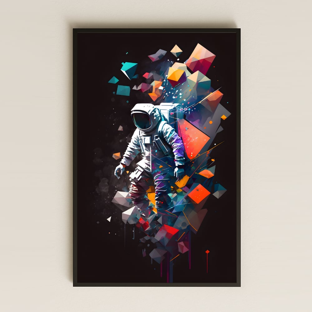 Soyut Geometrik Astronot Temalı Pleksi Tablo - Dijital Uzay Sanatı Dekoru