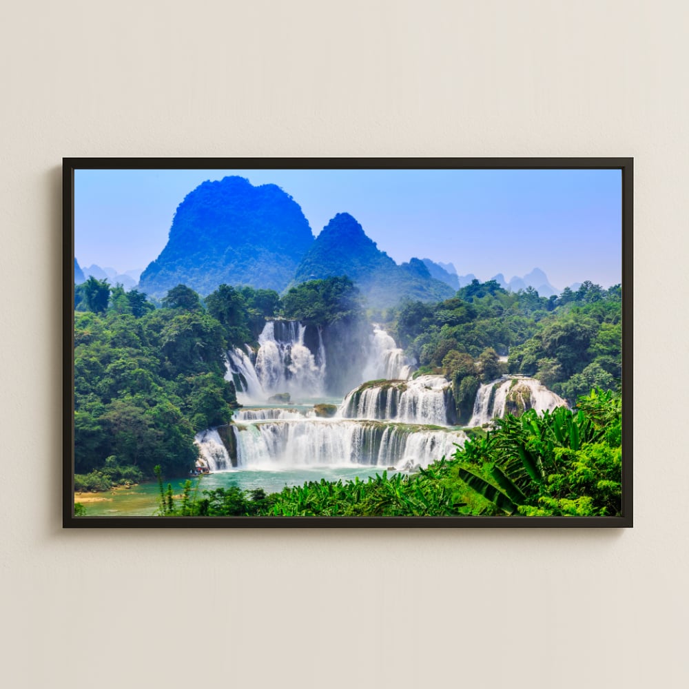 Tropik Dağ ve Şelale UV Baskılı Panoramik Tablo