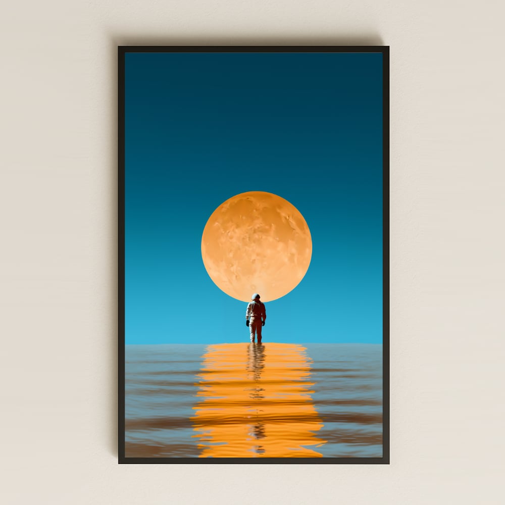 Turuncu Ay ve Astronot Temalı Pleksi Tablo