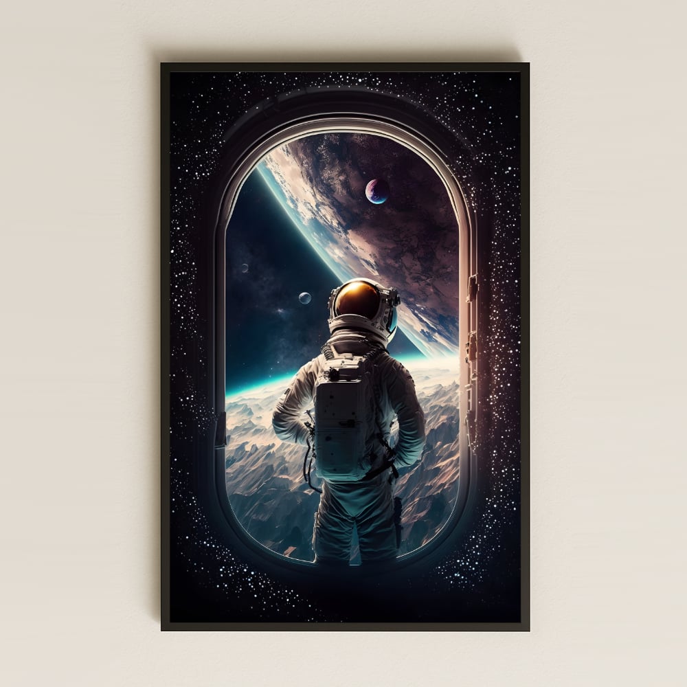 Uzay Penceresinden Bakan Astronot Temalı Pleksi Tablo - Derin Kozmik Manzara