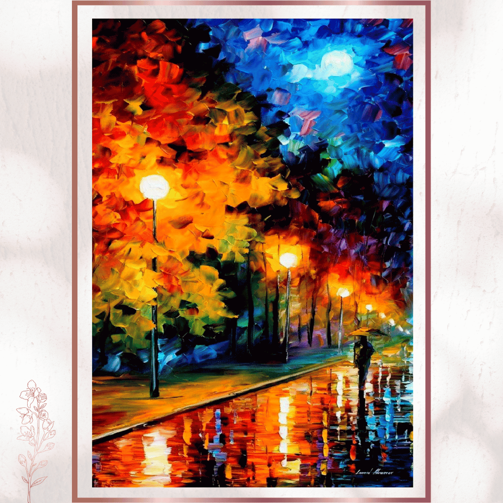 Yağmur Altında Yürüyen Figür Tablosu - Renkli Pleksi Duvar Dekoru