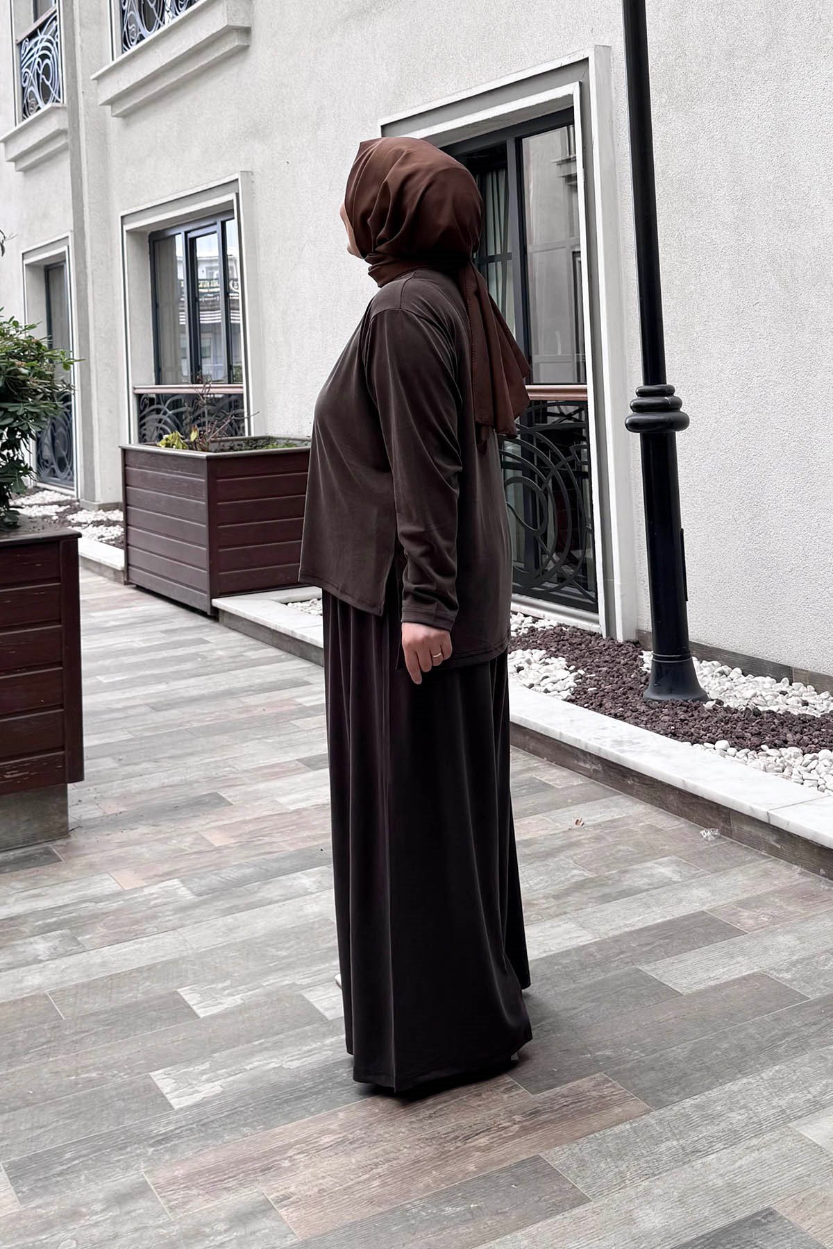 Etek Pantolon Spor Takım Kahve Rengi
