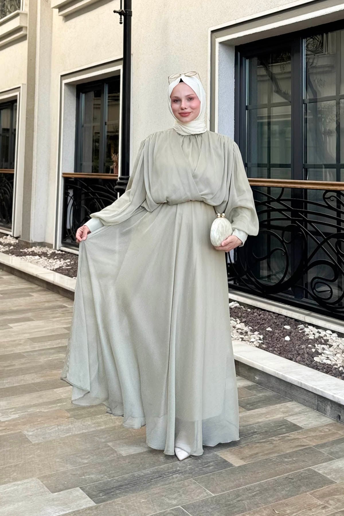 Helen Şifon Etek Takım Yeşil