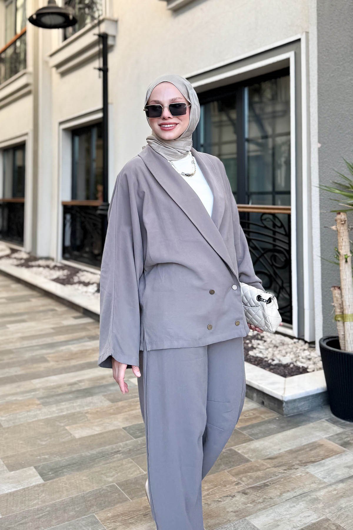 Modal 4 Düğmeli Pantolon Takım Taş