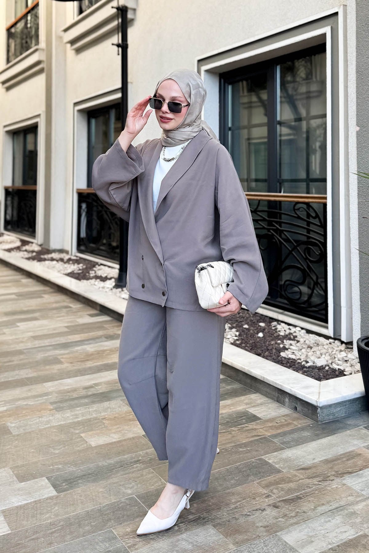 Modal 4 Düğmeli Pantolon Takım Taş