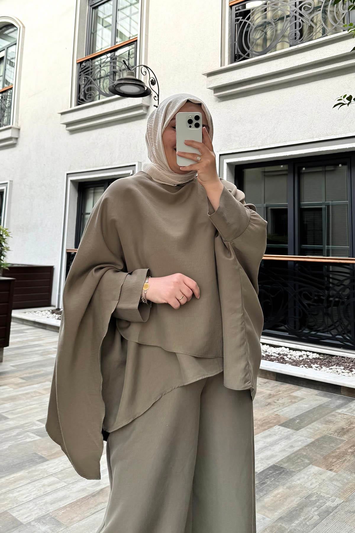 Omuz Şal Detaylı Pantolon Takım Haki