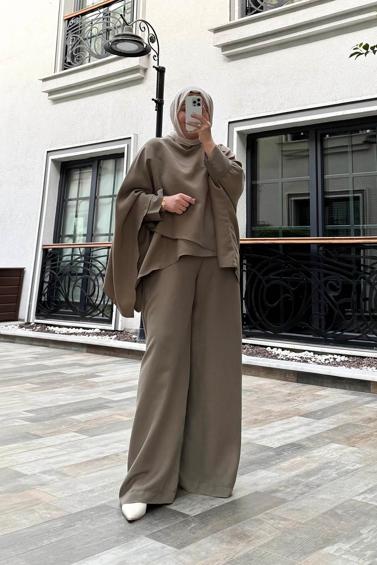Omuz Şal Detaylı Pantolon Takım Haki