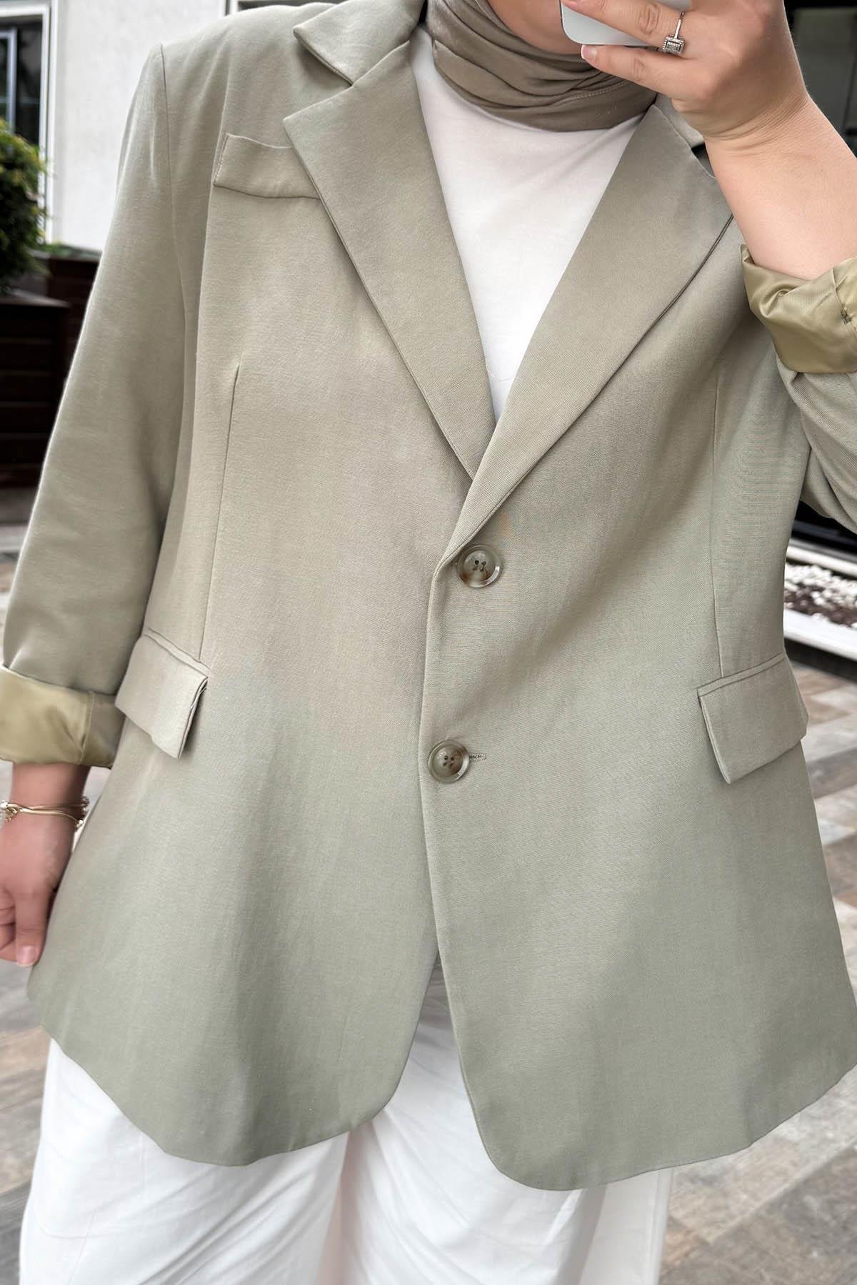 Oversize İki Düğmeli Ceket Efl Yeşil